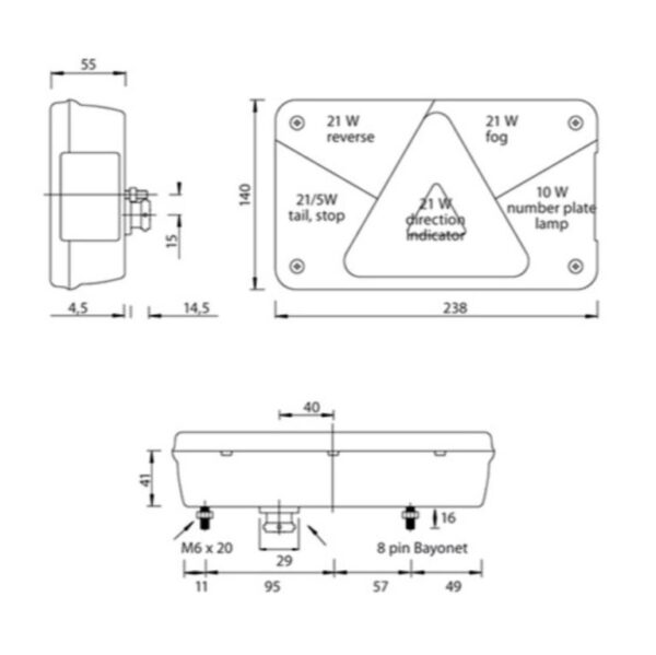 Baklampa, Multipoint V vänster, 8-pol - Image 2