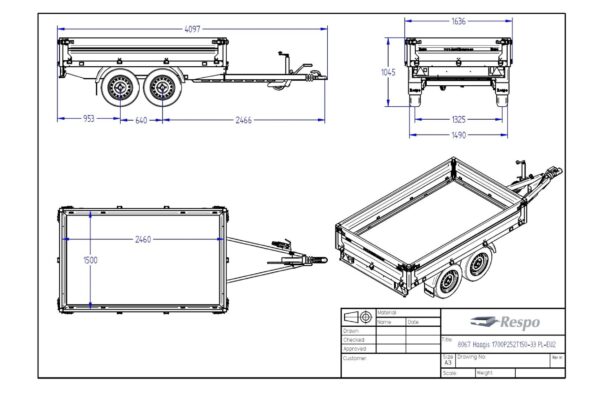 Släpvagn Respo entrepenadsläp, 1400P252T150 PLH 8067, 1400 kg, bromsad - Image 2